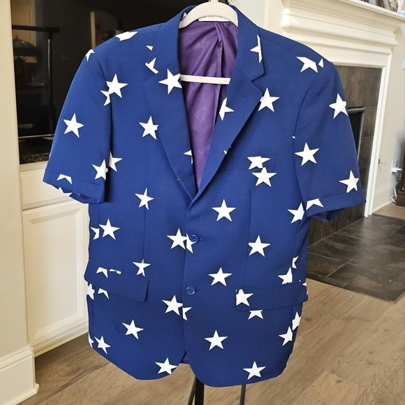 OpposuitsBlazer Adult  Blue White Stars Print Sport Coat Jacket us 42 - Picture 11 of 16